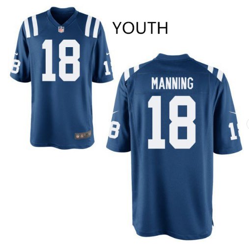Youth Colts #18 Peyton Manning Football jersey blue