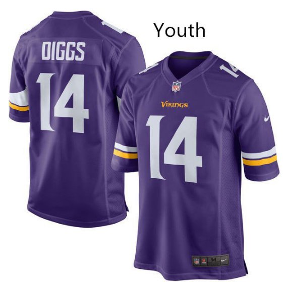 Youth kid Vikings #14 Stefon Diggs game football jersey purple