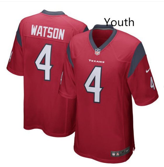 Youth kids Texans #4 Deshaun Watson Football jersey red