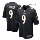 Youth kids Ravens #9 Justin Tucker mens game jersey black