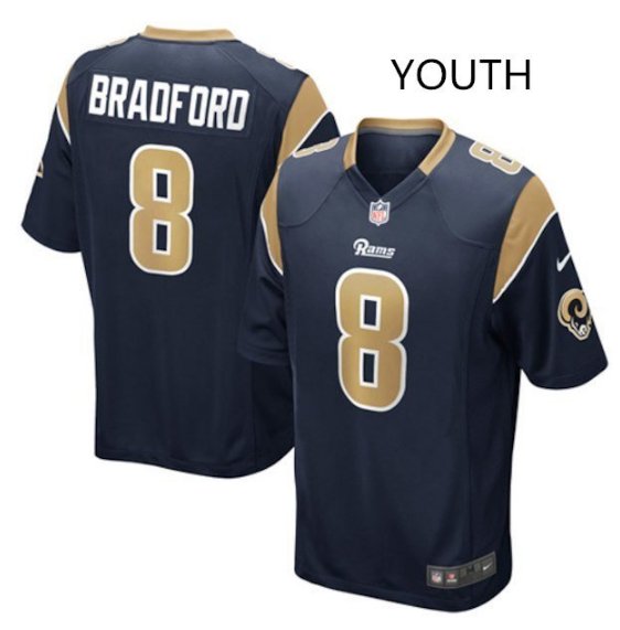 Youth kid Rams #8 Sam Bradford game jersey navy blue