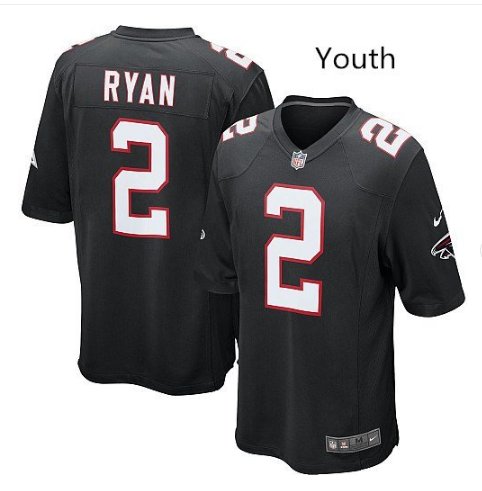 Youth kids Falcons #2 Matt Ryan red stitched football jersey black