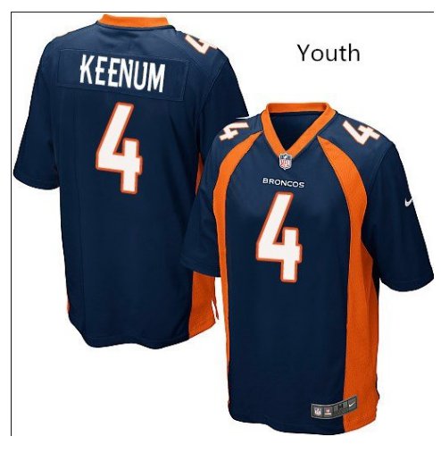 Youth kid Denver Broncos #4 Case Keenum Football jersey navy blue