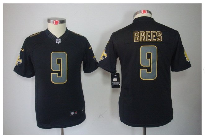 Youth Saints #9 Drew Brees black Stitched Football jersey kids