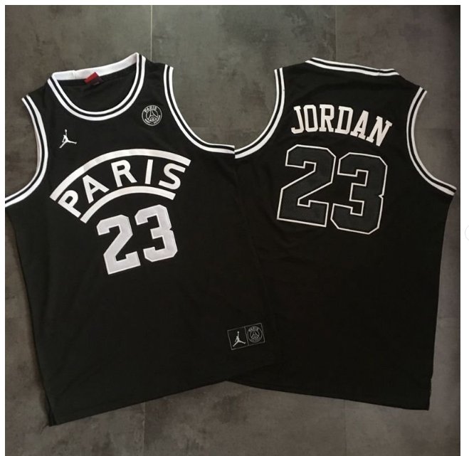 Men's Paris #23 Jordan Third 18 Noir Basketball Jersey Black Fine Embroidery
