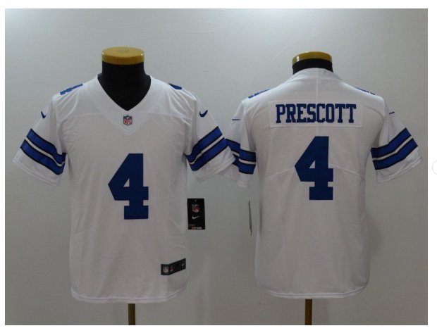 Youth kids Cowboys #4 Dak Prescott white Stitched Football jersey