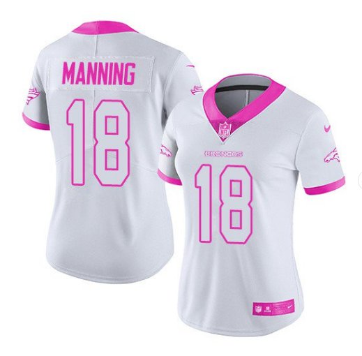 Women's Broncos #18 Peyton Manning white fashion Jersey