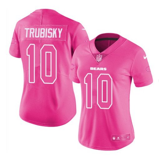 Women Bears #10 Mitchell Trubisky pink fashion jersey