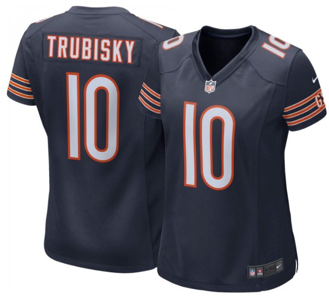 Women Bears #10 Mitchell Trubisky stitched football jersey navy blue