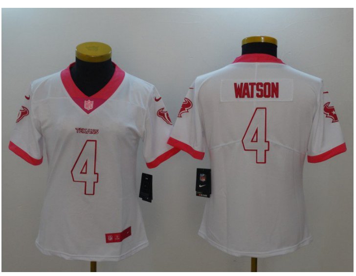 Women's Houston Texans #4 Deshaun Watson white fashion jersey