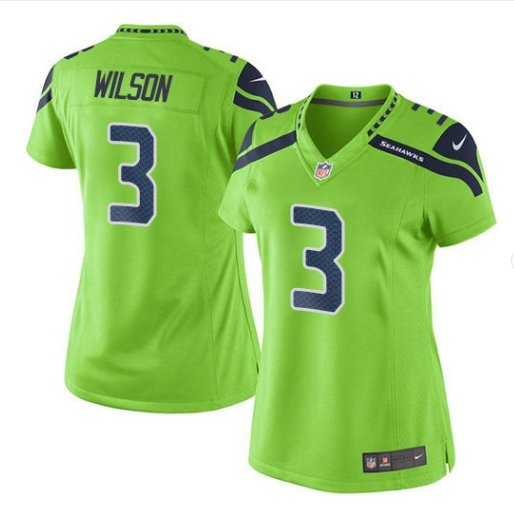 Women's Seattle Seahawks #3 Russell Wilson Neon Green Color Rush Limited Jersey