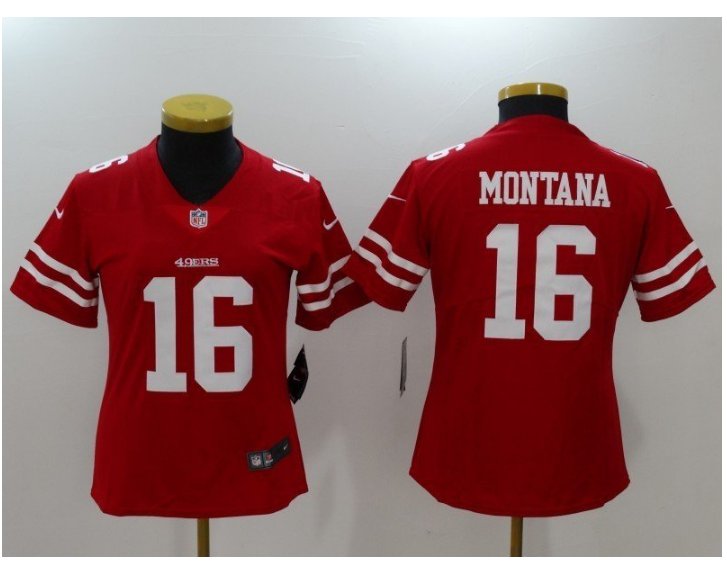 Women's Joe Montana Jersey #16 San Francisco 49ers Football Player Jerseys Red