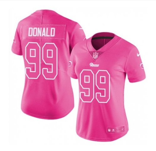 Women's Los Angels Rams #99 Aaron Donald game jersey pink