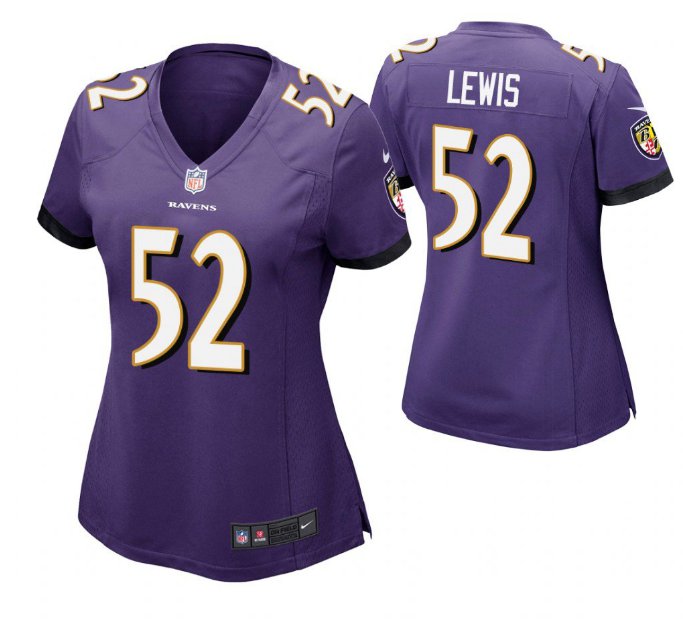Women Baltimore Ravens #52 Ray Lewis game jersey purple