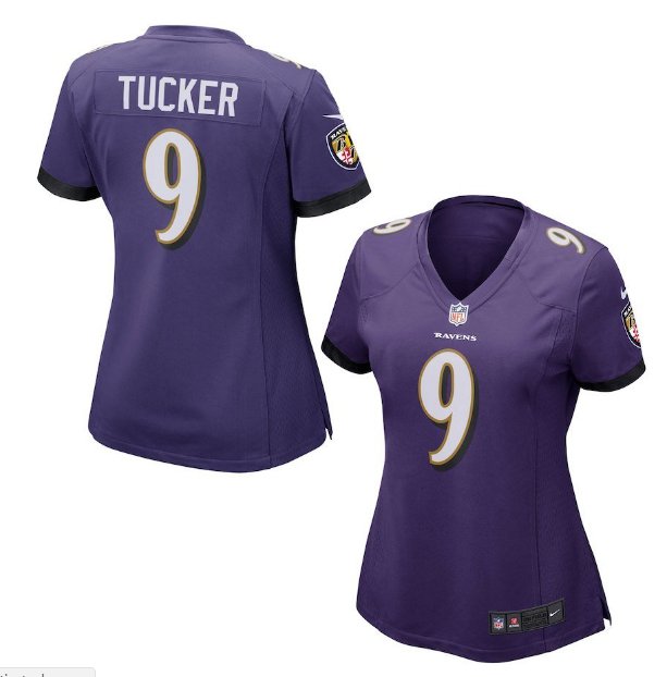 Women's Baltimore Ravens #9 Justin Tucker Purple Game football Jersey