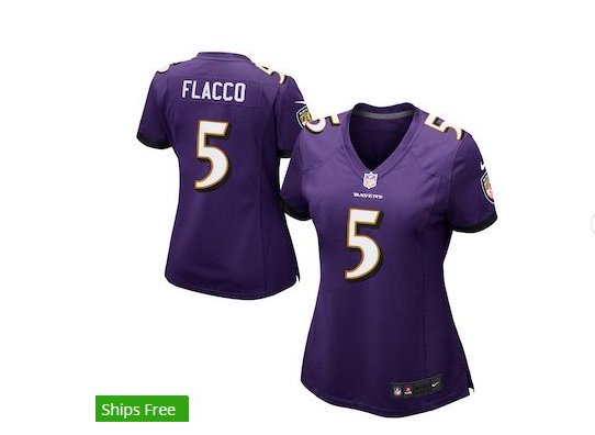 Women Baltimore Ravens #5 Joe Flacco game jersey purple