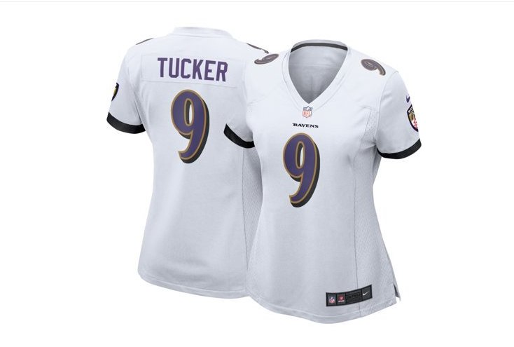 Women's Baltimore Ravens #9 Justin Tucker White Game football Jersey