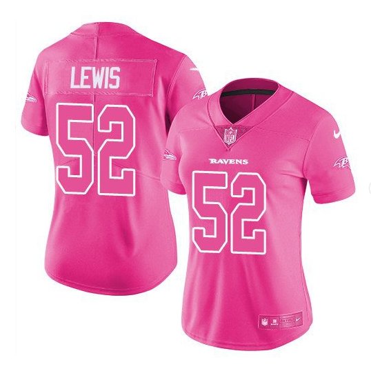 Women Baltimore Ravens #52 Ray Lewis pink fashion jersey