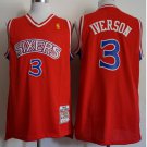 Men's 76ers #3 Allen Iverson Red Basketball Stitched Jersey Throwback