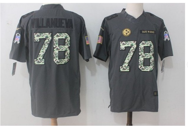 Men's Steelers #78 Alejandro Villanueva salute to service jersey olive