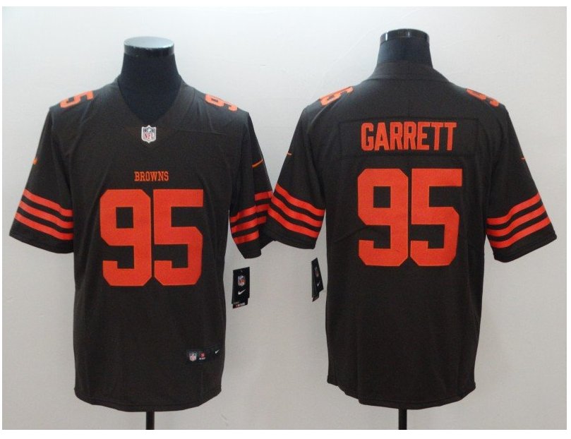 Men's Browns #95 Myles Garrett color rush Limited jersey brown