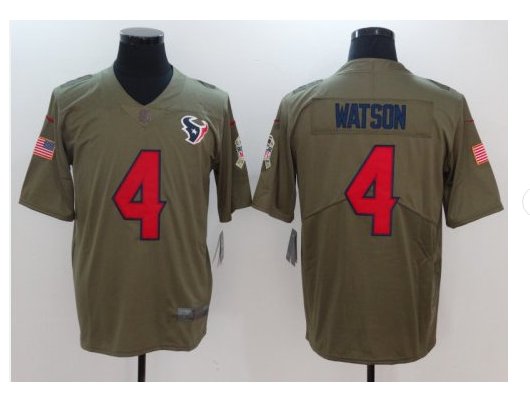 Men's Texans #4 Deshaun Watson salute to service jersey olive