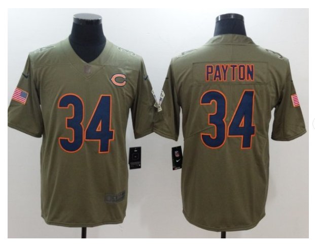 Men's Chicago bears #34 Walter Payton salute to service jersey olive