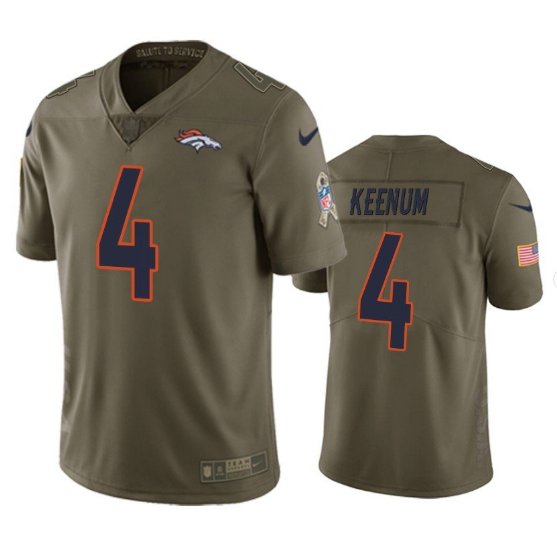 Men Broncos 4 Case Keenum salute to service jersey olive