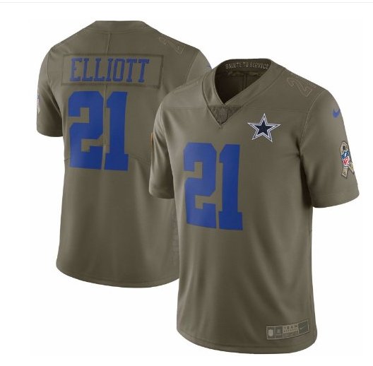 Men's Cowboys #21 Ezekiel Elliott salute to service limited jersey olive