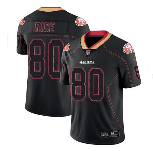Men's 49ers #80 Jerry Rice Black color rush Limited lights out jersey
