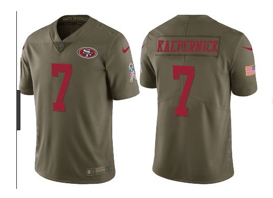 Men's 49ers #7 Colin Kaepernick salute to service jersey olive green