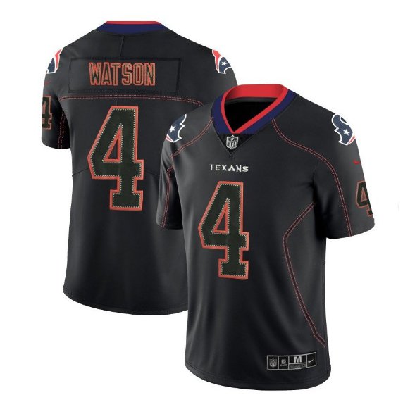 Men's Texans #4 Deshaun Watson black color rush limited lights out jersey