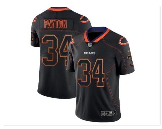 Men's bears #34 Walter Payton black color rush limited lights out jersey
