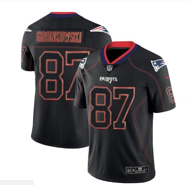 Men's Patriots 87 Rob Gronkowski black color rush limited lights out jersey