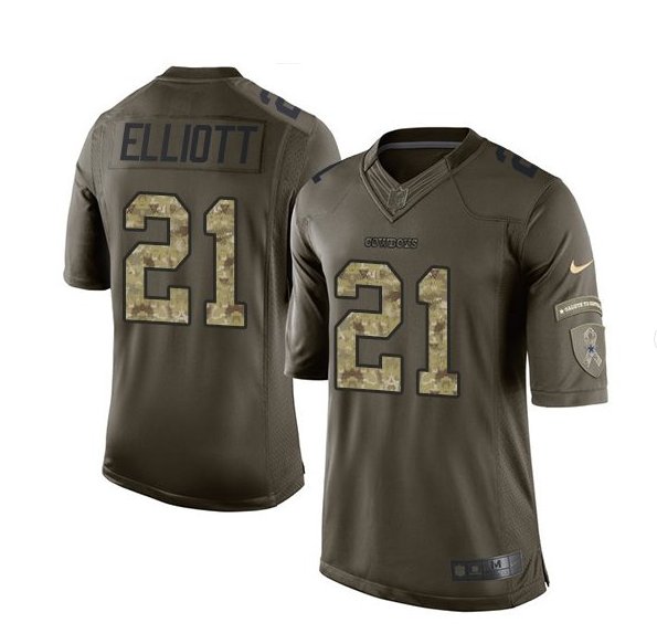Men's Dallas Cowboys #21 ezekiel elliott salute to service jersey green camo