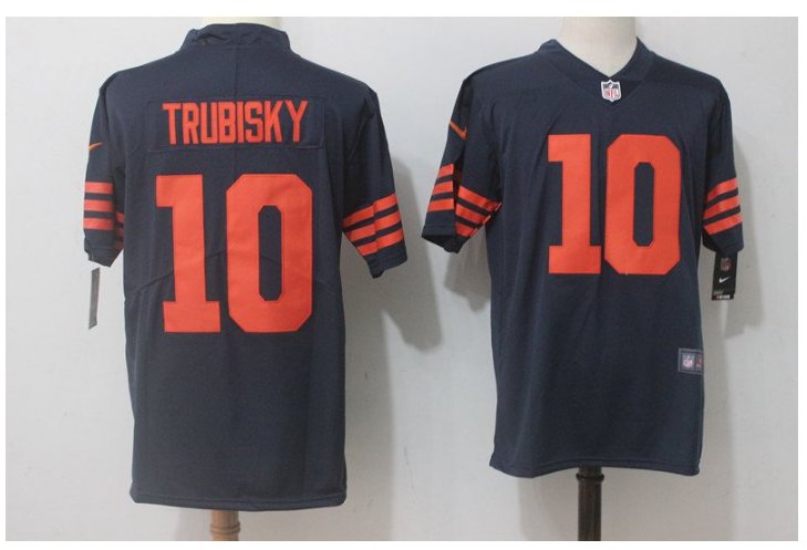 Men's Chicago bears #10 Mitchell Trubisky color rush Limited jersey navy