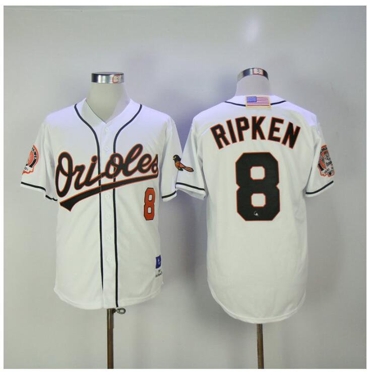 Men's Baltimore Orioles 8 Cal Ripken Throwback White Cool Base Jersey