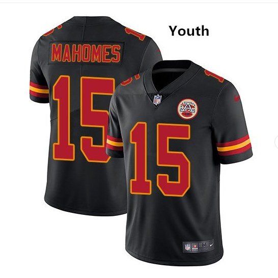 Youth boys KC Chiefs #15 Patrick Mahomes color rush jersey black
