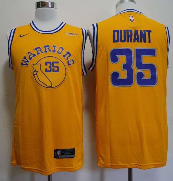 Men's Golden State Warriors 35 Kevin Durant Jersey Yellow NEW