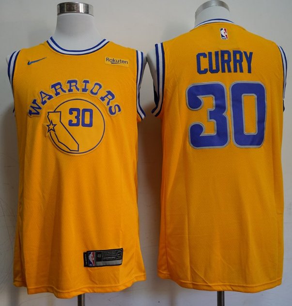 Men's Golden State Warriors 30 Stephen Curry Jersey Yellow NEW