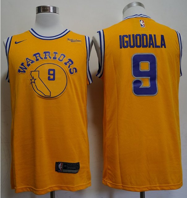 Men's Golden State Warriors 9 Andre Iguodala Jersey Yellow NEW
