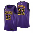 Men's LA Lakers 32 Magic Johnson Stripe Jersey Purple - FREE SHIPPING