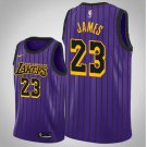Men's Lakers #23 Lebron James Jersey Purple Stripe New