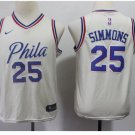 Youth 76ers #25 Ben Simmons Basketball Jersey Beige