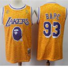 Mens Lakers' retro 93 BAPE yellow print Jersey NEW