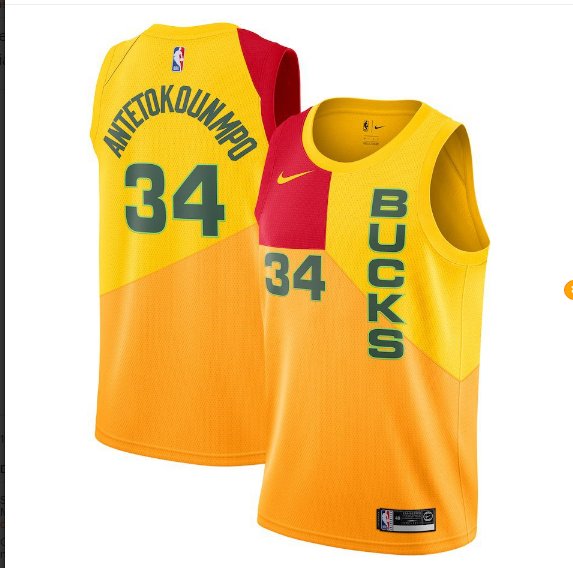 New Milwaukee Bucks City Edition No. 34 Giannis Antetokounmpo Letter Brothers Gradient Yellow S-2XL