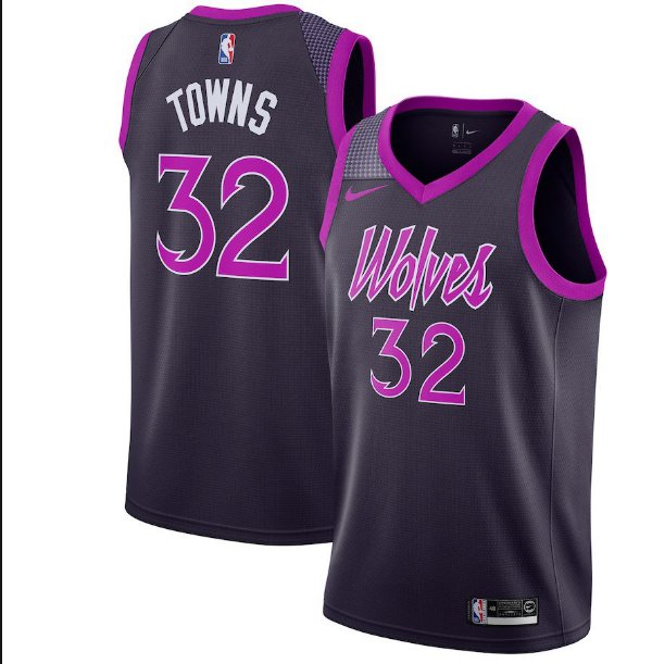 2018 Men's Timberwolves #32 Karl-Anthony Towns Jersey Purple