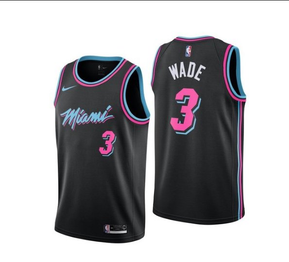 2019 Men's Miami Heat Authentic Wade 3 Basketball Black Jersey Stitched