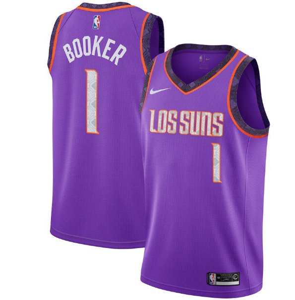Men's Phoenix Suns 1 Devin Booker Basketball Jersey Purple City Edition