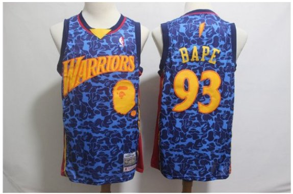 Men's BAPE Joint Warriors #93 Retro Basketball Jersey Blue 2019